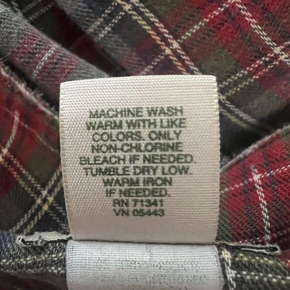 LL Bean Sleep Shirt Mens Medium Gray Red Scotch Plaid Flannel Campcore Vintage - Picture 6 of 7